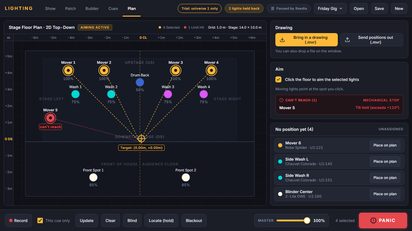 Plan screen of Raedia Lighting