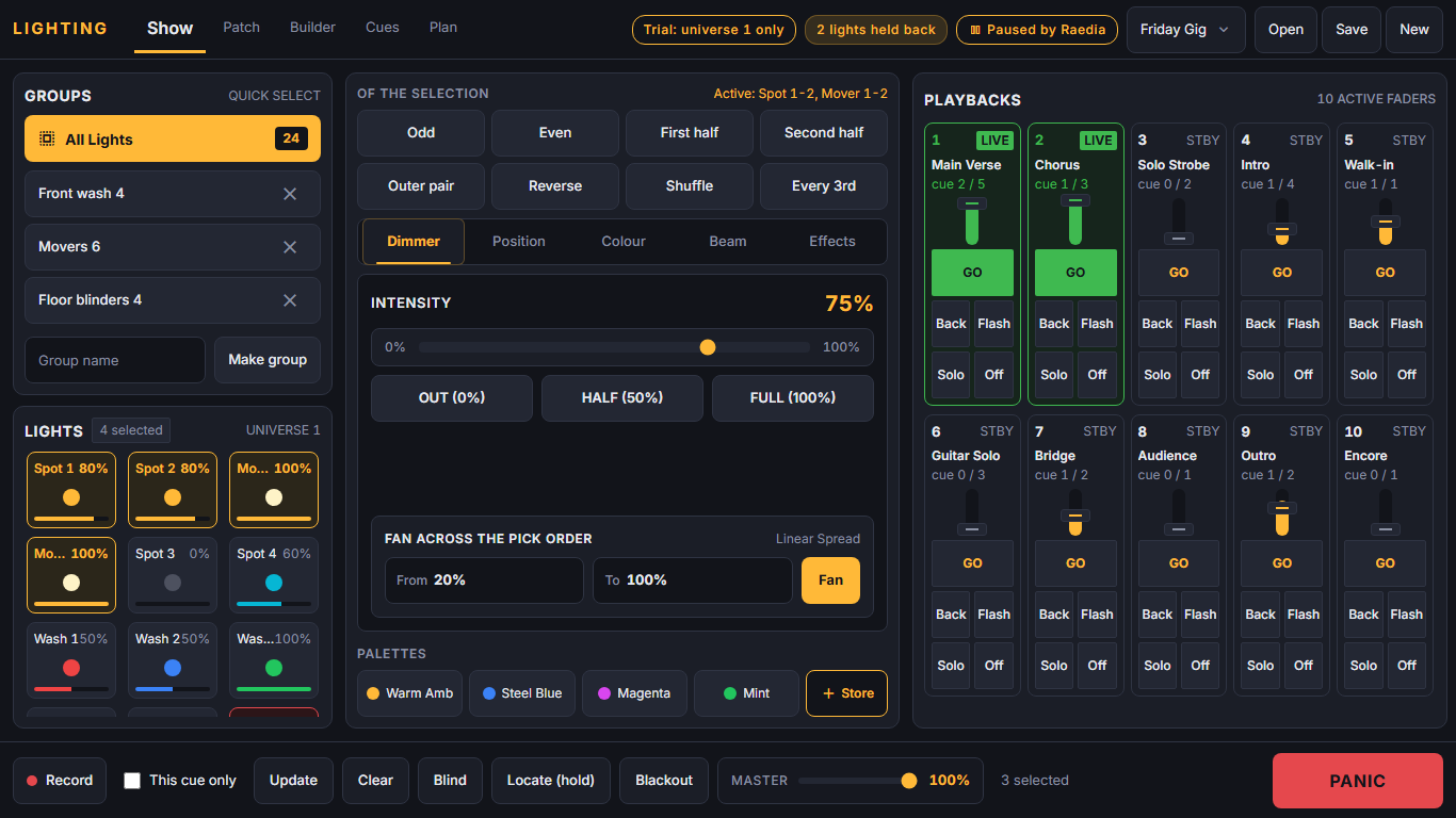 Show screen of Raedia Lighting